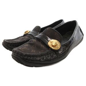 Louis Vuitton Driving Shoes Loafers Monogram Canvas 36 Black Brown JS • GY62